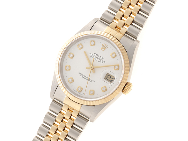 U番(約1997年前後)　ロレックス　ROLEX　デイトジャスト　16233G　ホワイト文字盤　10ポイントダイヤ　自動巻き　 ステンレス×イエローゴールド　100M生活防水　ジュビリーブレス　【472】
