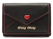 miu miu ミュウミュウ マドラスラブ 三つ折財布 ブラック レッド カーフ 5MH021 【432】 の購入なら「質」の大黒屋（公式）