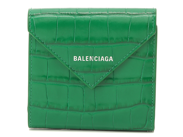 らかに バレンシアガ Bロゴ/クロコ型押し/コンパクトウォレット/三つ折り財布 ランド