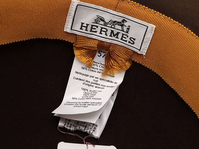 HERMES エルメス 帽子 ハット レディース 57 ブラウン 毛 やぎ革