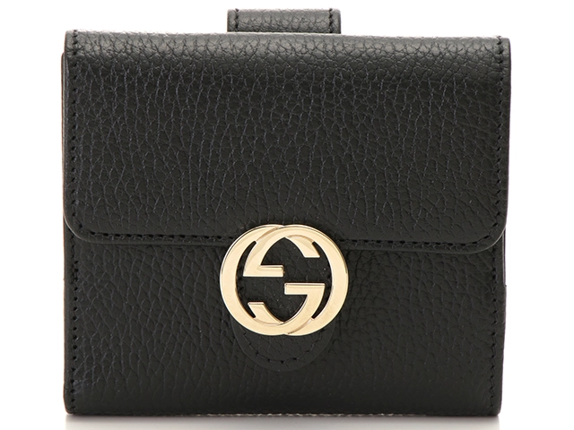 GUCCI グッチ インターロッキングG Ｗホック 二つ折り財布 ブラック カーフ 2143300187502【200】  の購入なら「質」の大黒屋（公式）