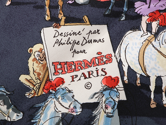 HERMES エルメス スカーフ カレ90 CIRQUE MOLIER ブラック