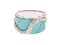 JEWELRY　貴金属・宝石　K18WG　ターコイズ　ダイヤモンド0.13ct　リング　10.1g　12号　2143300198560 【208】