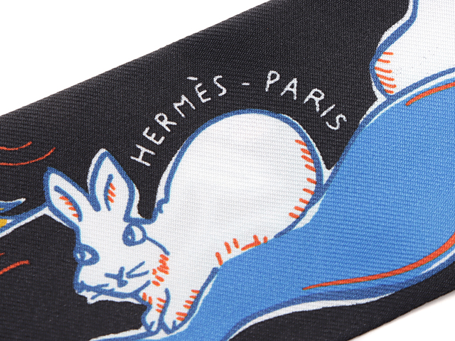 HERMES エルメス トゥイリー MILLE ET UN LAPINS ノワール シルク