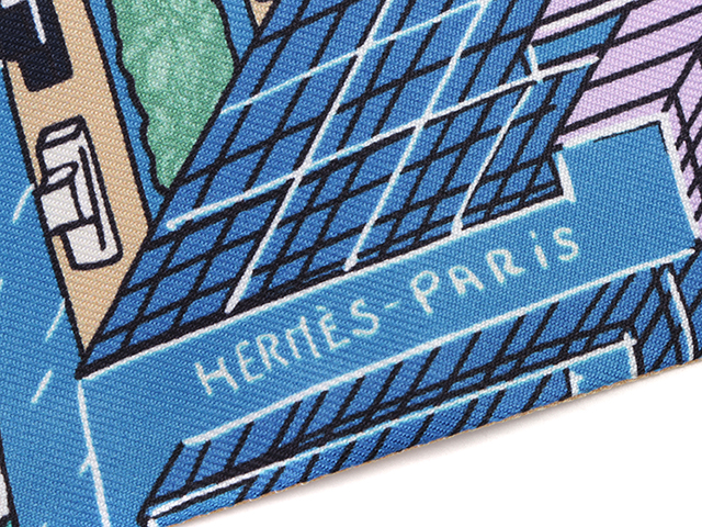 HERMES エルメス ツイリー PANTIN CITY ベージュ／ブルー シルク【472