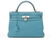 HERMES　エルメス　ケリー32　内縫い　トリヨンクレマンス　ターコイズ　シルバー金具　R□刻印　【431】
