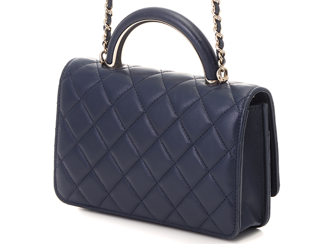 CHANEL　シャネル　バッグ　マトラッセ　トップハンドチェーンウォレット　AP2844　ネイビー/GP　ラムスキン　 2143300201086　 【437】