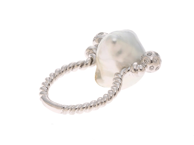 JEWELRY　ジュエリー　バロックパールリング　ホワイトゴールド　K18WG　D0.30　9.1g　#8～9号　【471】L