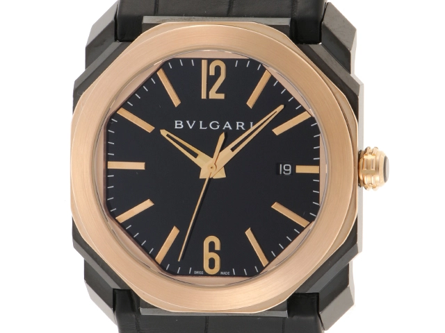 BVLGARI　ブルガリ　オクト　BGOP41SG　PG/SS/革　ブラック　男性用自動巻時計　【473】