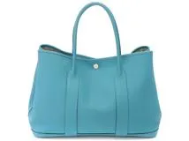 HERMES エルメス ハンドバッグ ガーデンパーティPM ネゴンダ ターコイズ シルバー金具 □R刻印【473】