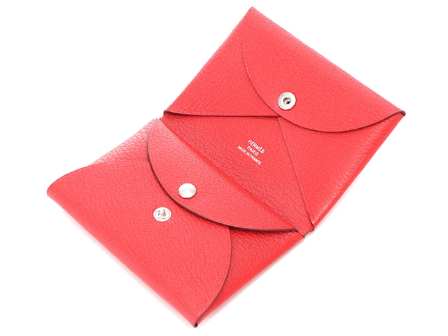 HERMES　エルメス　小物　コインケース　カルヴィデュオ　ルージュクー　シルバー金具　シェーブル　H083416CKS3　W刻印　2024年代【430】2143300221671