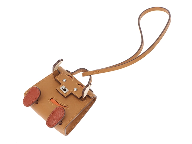 HERMES　エルメス　小物　バッグチャーム　ビジュードサック・ケリードールチャーム　 ナチュラルサブレ/ナタ/オレンジ/シルバー金具　 タデラクト/シェブルミゾル U刻印　【472】KS