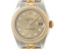 ROLEX　ロレックス　デイトジャスト　F番　自動巻き　レディース　YG/SS　シャンパン10PD　179173G　【432】　【2143300227826】