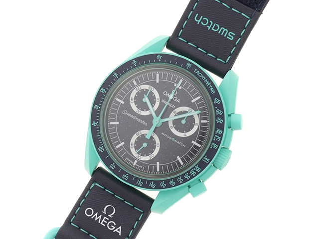 SWATCH　スウォッチ　MOONSWATCH/MISSION.ON.EARTH POLAR.LIGHTS　クォーツ　メンズ　バイオセラミック/ナイロン　SO33L103　グリーン/ネイビー　【432】　【2143300230000】