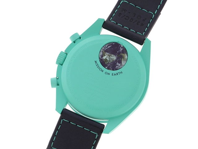 SWATCH　スウォッチ　MOONSWATCH/MISSION.ON.EARTH POLAR.LIGHTS　クォーツ　メンズ　バイオセラミック/ナイロン　SO33L103　グリーン/ネイビー　【432】　【2143300230000】