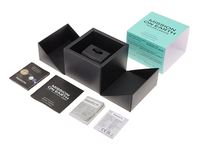 SWATCH　スウォッチ　MOONSWATCH/MISSION.ON.EARTH POLAR.LIGHTS　クォーツ　メンズ　バイオセラミック/ナイロン　SO33L103　グリーン/ネイビー　【432】　【2143300230000】