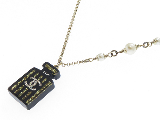 CHANEL シャネル 香水ボトル ネックレス ブラック ゴールド GP
