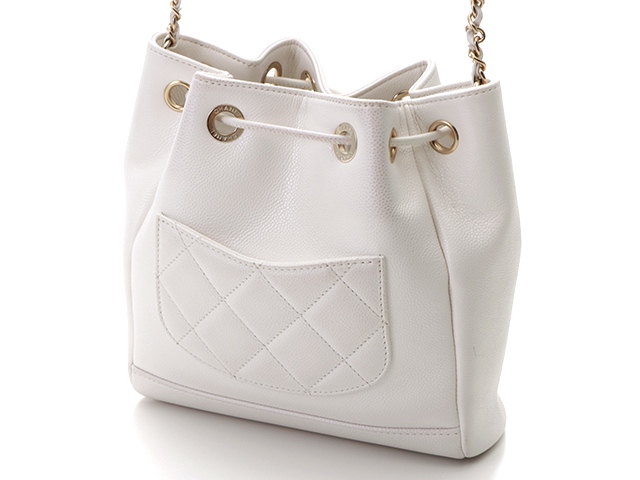 CHANEL シャネル バッグ チェーン バケットバッグ ホワイト グレ