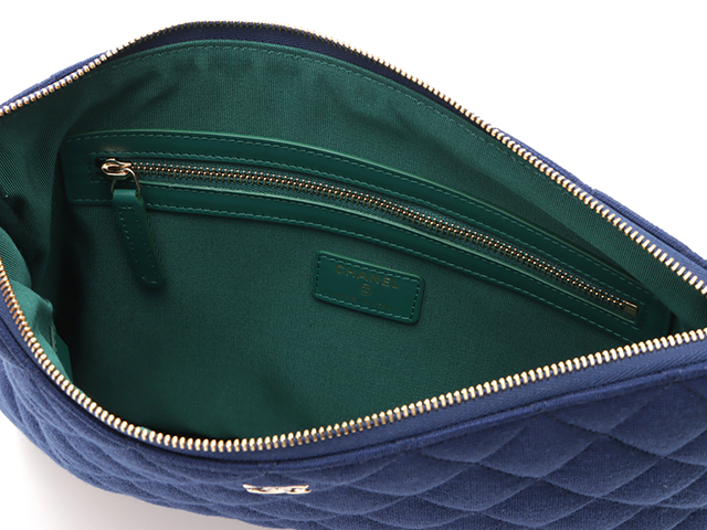 CHANEL シャネル クラシックポーチ ブルー グリーン キャンバス CHANEL シャネル クラシックポーチ ブルー グリーン キャンバス