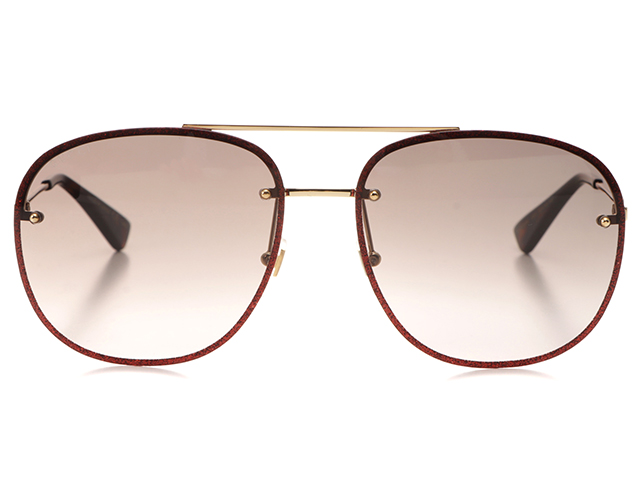 グッチ サングラス プラスチック ライトブラウン スクエア 美品 70227 GUCCI グッチ サングラス GG0227S ブラウン レッドラメ