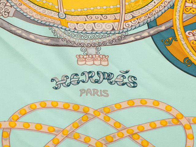 HERMES エルメス スカーフ カレ90 PAPEROLES/パプロール ブルー