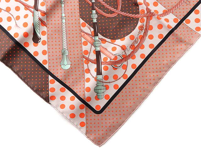 HERMES エルメス スカーフ カレ45 Clic Clac シルク ブラウン