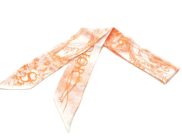Dior ディオール ミッツァスカーフ オレンジ／ホワイト シルク 【430 
