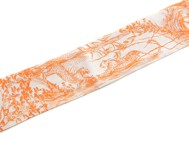 Dior ディオール ミッツァスカーフ オレンジ／ホワイト シルク 【430