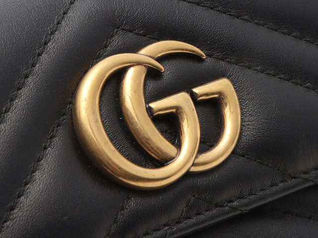 GUCCI グッチ GGマーモント 三つ折り財布 ブラック/GP 箱有り 女性用