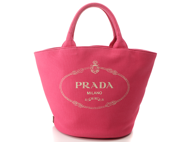PRADA プラダ カナパバケツ型トート ピンク シルバー金具 キャンバス