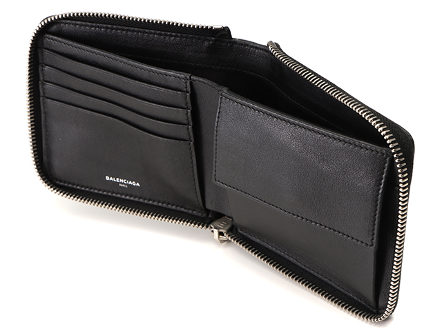 希少✨バレンシアガ  ラウンドファスナー コインケース パンチングロゴ BALENCIAGA バレンシアガ パンチングロゴ 二つ折ラウンド