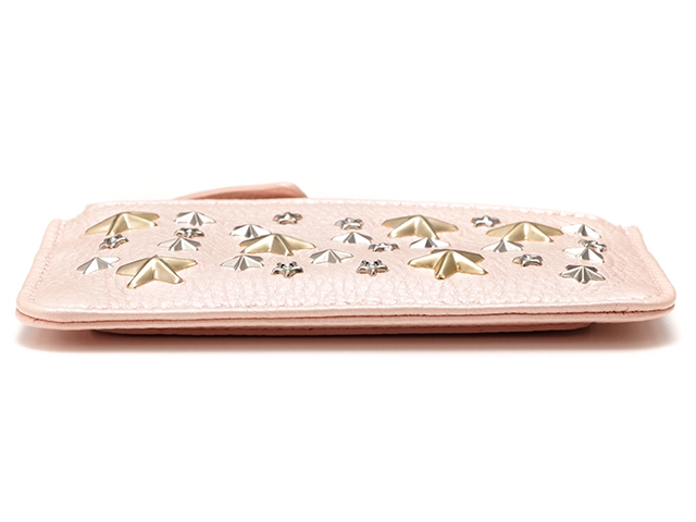 JIMMY CHOO　ジミーチュウ　スタースタッズキーリング付コインケース　ピンク 　レザー　213400207285【472】