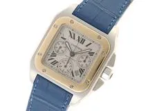Cartier　カルティエ　サントス100クロノ　W20091X7　クロノグラフ　18YG/SS　アリゲーターレザー　メンズ　腕時計（2143400209104）【200】C