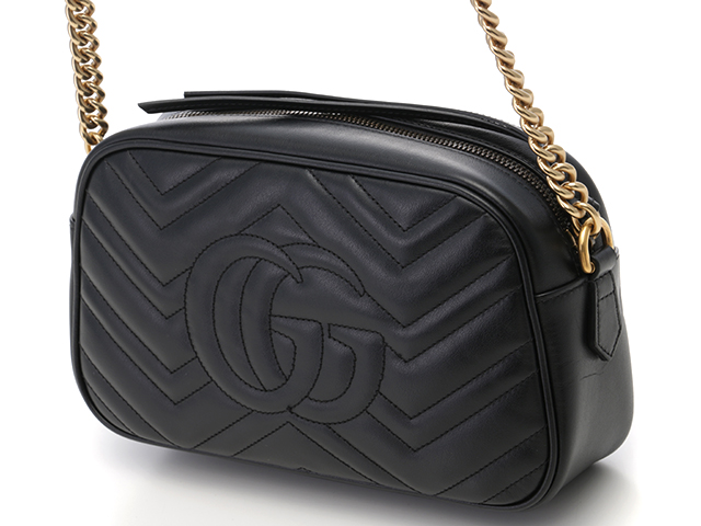 美品✨グッチ マーモント ショルダーバッグ キルティング レザー ブラック 箱付 GUCCI グッチ GGマーモント キルティング スモール ショルダーバッグ
