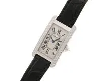 Cartier カルティエ　レディース クオーツ　タンクアメリカンSM 2重Dベゼル WB701851　ホワイトローマン文字盤 K18WG/クロコレザー【472】HK