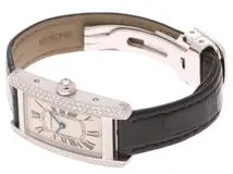 Cartier カルティエ　レディース クオーツ　タンクアメリカンSM 2重Dベゼル WB701851　ホワイトローマン文字盤 K18WG/クロコレザー【472】HK