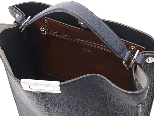 FENDI フェンディ ピーカブー アイシーユー トートバッグ ショルダーバッグ レザー ネイビー【473】