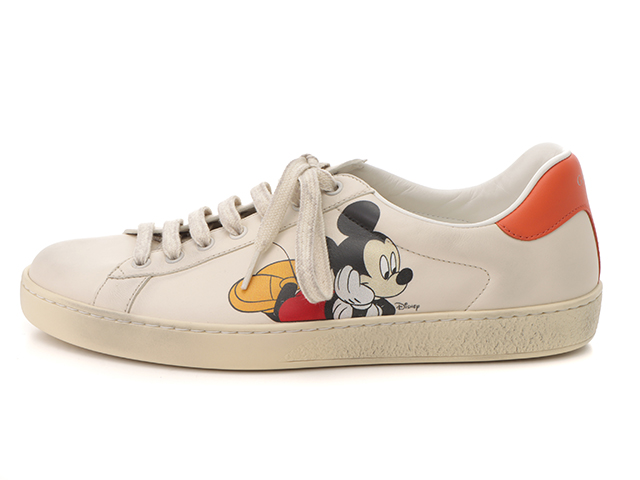 GUCCI×Disney　グッチ×ディズニー　スニーカー　ミッキーマウス　メンズ8　アイボリー/オレンジ　レザー　603697　 2143400220444　【432】