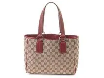 GUCCI　グッチ　トートバッグ　ベージュ／レッド　GGキャンバス／レザー　113019【434】2143400229836