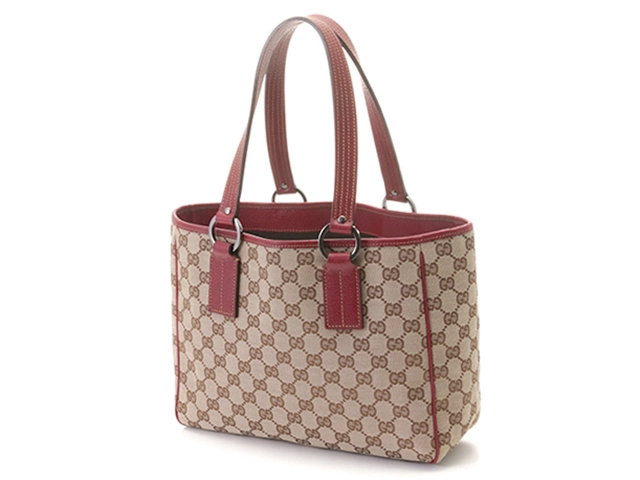 GUCCI　グッチ　トートバッグ　ベージュ／レッド　GGキャンバス／レザー　113019【434】2143400229836