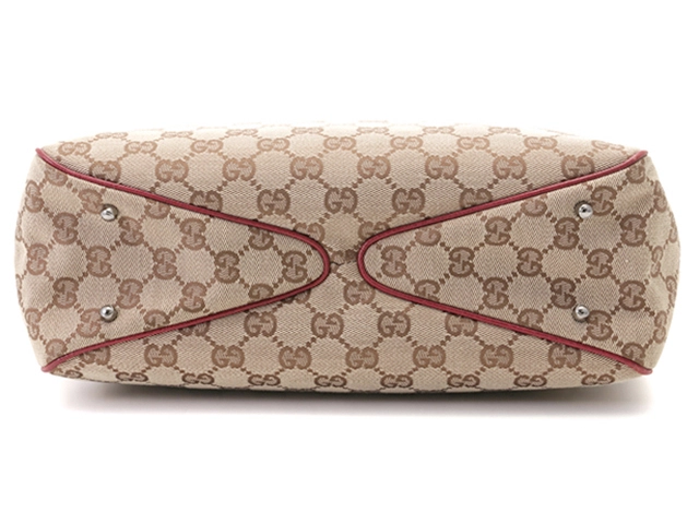 GUCCI　グッチ　トートバッグ　ベージュ／レッド　GGキャンバス／レザー　113019【434】2143400229836