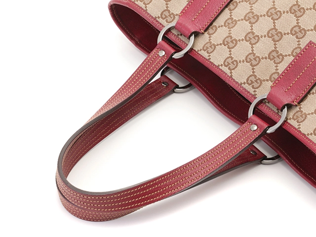 GUCCI　グッチ　トートバッグ　ベージュ／レッド　GGキャンバス／レザー　113019【434】2143400229836