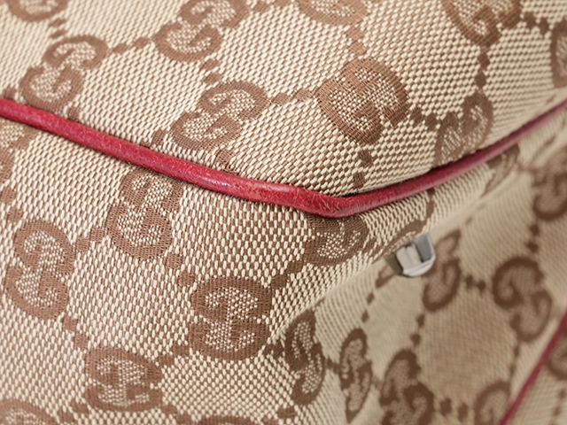 GUCCI　グッチ　トートバッグ　ベージュ／レッド　GGキャンバス／レザー　113019【434】2143400229836