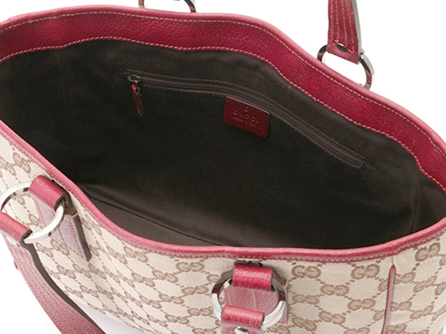 GUCCI　グッチ　トートバッグ　ベージュ／レッド　GGキャンバス／レザー　113019【434】2143400229836