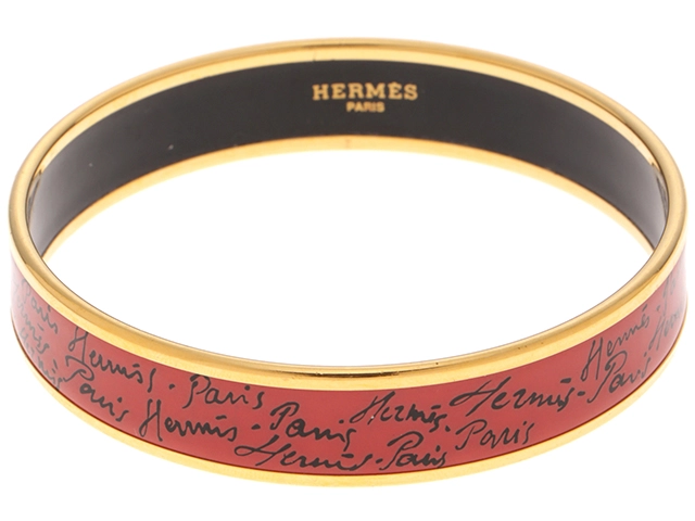 HERMES エルメス バングル エマイユPM オレンジ/ブラック/GP