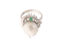 JEWELRY ノンブランドジュエリー リング 約12号 プラチナ900/パール12.0mm/エメラルド0.07ct/ダイヤモンド0.40ct/重さ約14.3g【472】YY