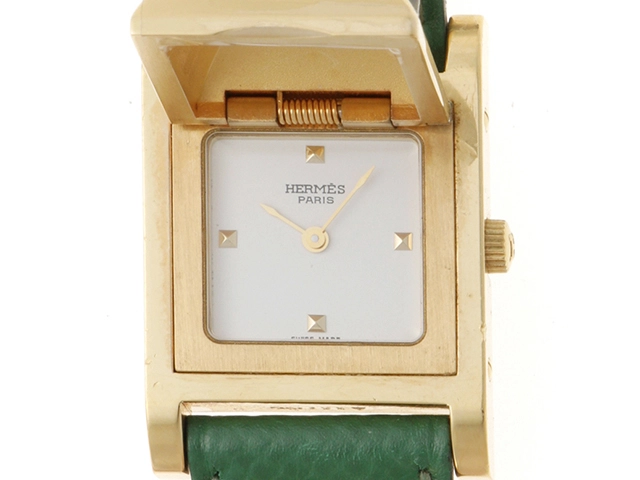 HERMES エルメス メドール ME1.210 GPゴールドプレート 革 ホワイト  