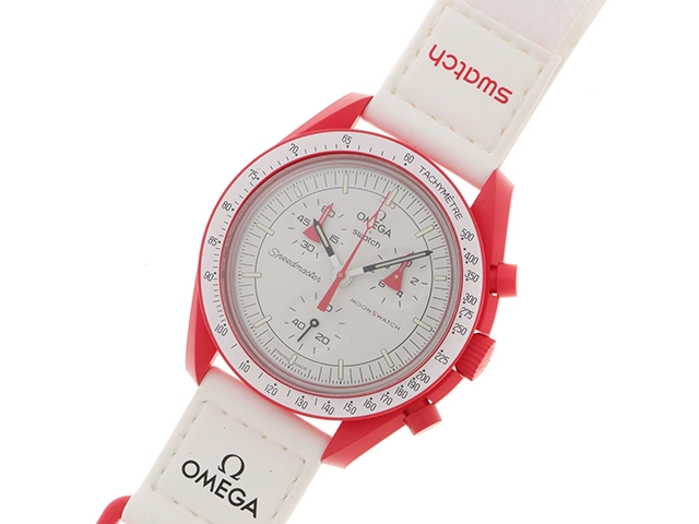 swatch スウォッチ×OMEGA オメガ ムーンスウォッチ MISSION TO MARS OMEGAコラボ SO33R100 バイオセラミック ホワイト/レッド クォーツ【460】2143400235875
