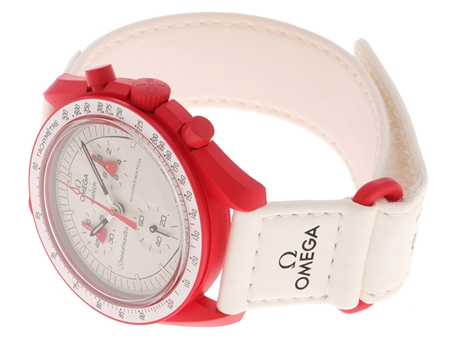 swatch スウォッチ×OMEGA オメガ ムーンスウォッチ MISSION TO MARS OMEGAコラボ SO33R100 バイオセラミック ホワイト/レッド クォーツ【460】2143400235875