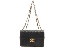 CHANEL シャネル デカマトラッセ３０ Ｗチェーンショルダー ブラック/ゴールド金具 ラムスキン 【472】YY